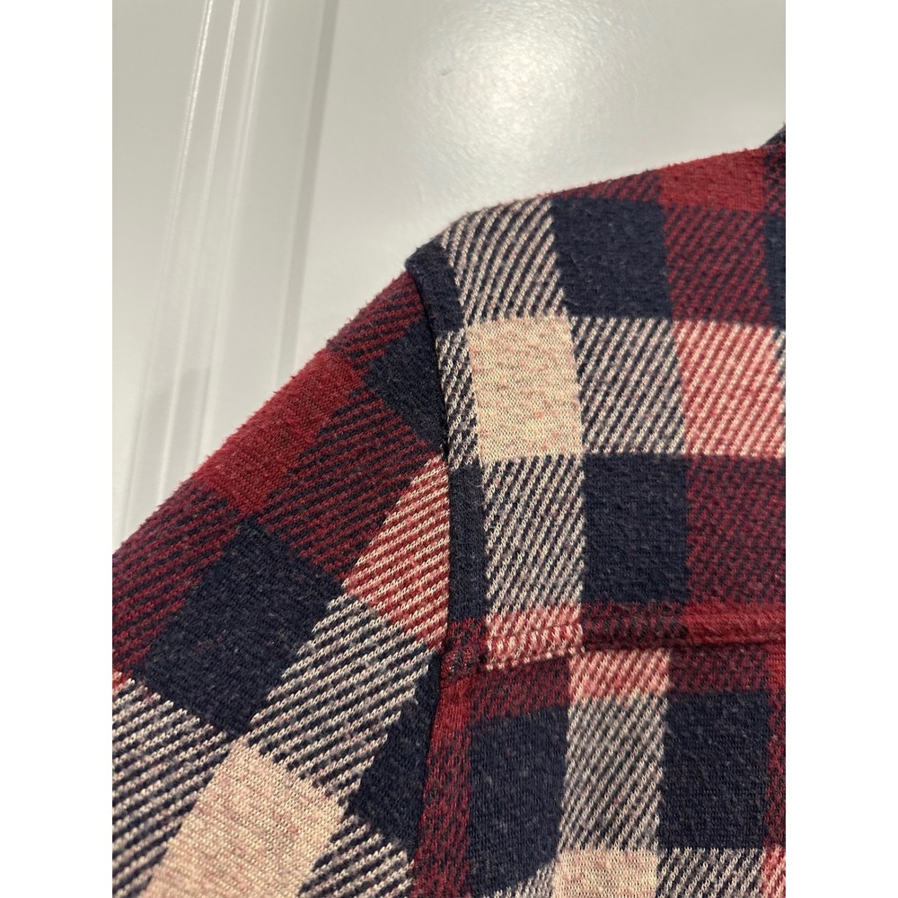 Faherty Legend Sweater Shirt Womens Medium Red Navy Plaid Button Down FLAW - Picture 4 of 8